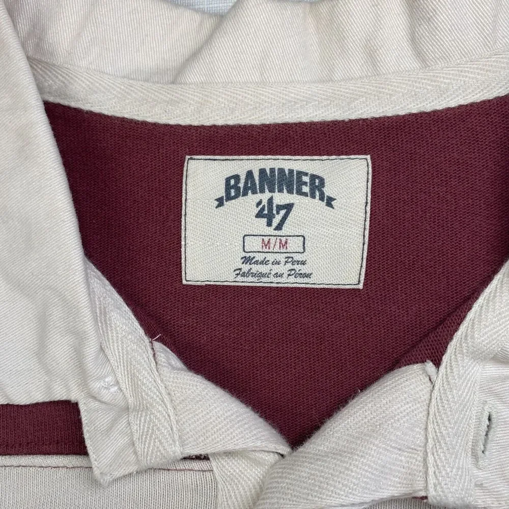 VINTAGE NHL HOCKEY Rugby POLO SHIRT! Long Sleeve Embroidered Maroon Striped Sz M - Picture 13 of 16